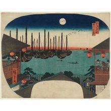 Japanischer Druck "Moon over Shinagawa (Shinagawa no tsuki), from the Series Famous Places in Edo (Edo meisho)" von Utagawa Hiroshige, 歌川広重 (Utagawa Hiroshige I)