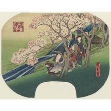 Utagawa Hiroshige: Cherry-blossom Viewing at Arashiyama in Kyoto (Keishi Arashiyama hanami no zu), from the series Famous Places in the Various Provinces (Shokoku meisho) - Museum of Fine Arts