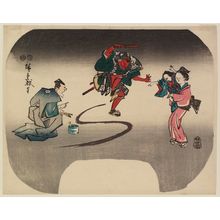 Utagawa Hiroshige: Kabuki Characters Nikki Danjô and Arajishi Otokonosuke Imitating a Monkey Performance - Museum of Fine Arts