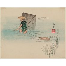 Japanischer Druck "Wading Fisherman with a Scoop Net" von Utagawa Hiroshige, 歌川広重 (Utagawa Hiroshige I)