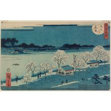 Utagawa Hiroshige II: Mimeguri Embankment on the Sumida River (Sumidagawa Mimeguri tsutsumi), from the series Famous Places in the Eastern Capital (Tôto meisho) - Museum of Fine Arts