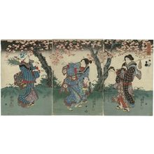 Utagawa Kuniyoshi, 歌川国芳 (Utagawa Kuniyoshi)による浮世絵「Cherry Blossoms at Night on the Banks of the Sumida River (Sumidagawa no yozakura)」