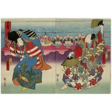 Utagawa Kunikazu, 歌川国員 (Isshûsai Kunikazu)による浮世絵「Actor Bandô Hikosaburô as Urashima (R) and as Sanbasô (L)」