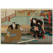 Utagawa Kunikazu: Actors Arashi Rikaku II as Inuzuka Shino (R) and Arashi Kichisaburô III as Inuzuka Bansaku (L) in the play Hakkenden - Museum of Fine Arts