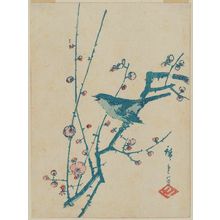 Utagawa Hiroshige, 歌川広重 (Utagawa Hiroshige I)创作的日本版画《Warbler on Red Plum Branch》