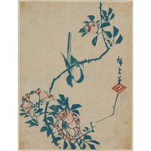 Japanese Print "Bird on Wild Rose Branch" by Utagawa Hiroshige, 歌川広重 (Utagawa Hiroshige I)