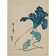 Utagawa Hiroshige, 歌川広重 (Utagawa Hiroshige I)创作的日本版画《Mice and Daikon Radish》