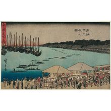 Japanese Print "Moon Viewing at Takanawa on the Night of the Twenty-sixth (Takanawa Nijûrokuya no zu), from the series Famous Places in the Eastern Capital (Tôto meisho no uchi)" by Utagawa Hiroshige, 歌川広重 (Utagawa Hiroshige I)