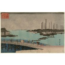Utagawa Hiroshige: Fishing Boats in Tsukuda Bay, from Eitai Bridge (Eitaibashi Tsukuda oki isaribune), from the series Famous Places in the Eastern Capital (Tôto meisho) - Museum of Fine Arts