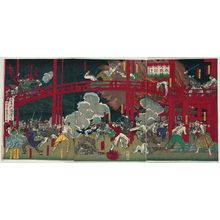 Tsukioka Yoshitoshi: The Burning of the Monju Hall at Tôeizan Temple on the 15th Day of the 5th Month, 1868 (Tôeizan Monjû-rô yakiuchi no zu Keiô boshin gogatsu jûgonichi) - Museum of Fine Arts