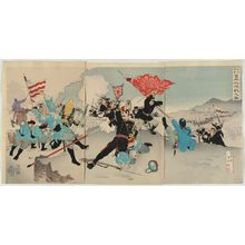 Japanese Print "Chinese and Japanese Troops in a Great Battle at Gaiping (Nisshin ryôgun Gaihei daigekisen no zu)" by Nakagawa