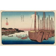 Utagawa Hiroshige, 歌川広重 (Utagawa Hiroshige I)创作的日本版画《Tsukudajima and Fukagawa (Tsukudajima Fukagawa), from the series Famous Places in the Eastern Capital (Tôto meisho)》