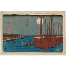 Utagawa Hiroshige, 歌川広重 (Utagawa Hiroshige I)创作的日本版画《Tsukudajima and Fukagawa (Tsukudajima Fukagawa), from the series Famous Places in the Eastern Capital (Tôto meisho)》