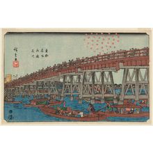 Japanischer Druck "Fireworks at Ryôgoku Bridge (Ryôgoku hanabi), from the series Famous Places in the Eastern Capital (Tôto meisho)" von Utagawa Hiroshige, 歌川広重 (Utagawa Hiroshige I)