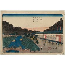 Utagawa Hiroshige: Akabane Bridge and Zôjô-ji Temple in Shiba (Shiba Akabane Zôjô-ji), from the series Famous Places in the Eastern Capital (Tôto meisho) - Museum of Fine Arts