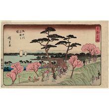 歌川広重: Cherry Blossoms in Full Bloom along the Sumida River (Sumidagawa hanazakari no zu), from the series Famous Places in the Eastern Capital (Tôto meisho) - ボストン美術館