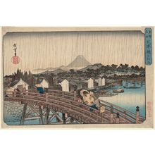Utagawa Hiroshige: Shower on Nihonbashi Bridge (Nihonbashi no hakuu), from the series Famous Places in the Eastern Capital (Tôto meisho) - Museum of Fine Arts