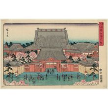 Japanischer Druck "Nishi Hongan-ji Temple at Tsukiji (Tsukiji Gomonzeki), from the series Famous Places in the Eastern Capital (Tôto meisho)" von Utagawa Hiroshige, 歌川広重 (Utagawa Hiroshige I)