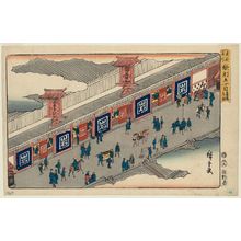 Utagawa Hiroshige, 歌川広重 (Utagawa Hiroshige I)创作的日本版画《Dry-goods Stores at Kôji-machi gochôme (Kôji-machi gochôme gofukuten no zu), from the series Famous Places in the Eastern Capital (Tôto meisho)》