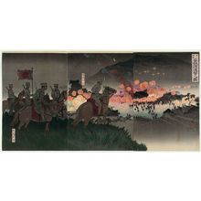 Kobayashi Kiyochika: Advancing across the Ansong River at the Battle of Asan (Gazan gekisen Anjô no watashi shingeki no zu) - Museum of Fine Arts