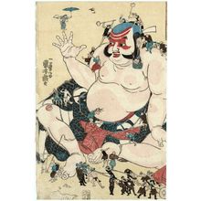 Japanischer Druck "Asahina Yoshihide Playing with the Little People (Asahina Yoshihide kobito asobi)" von Utagawa Kuniyoshi, 歌川国芳 (Utagawa Kuniyoshi)