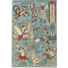 Utagawa Kuniyoshi: Sheet 4 of 10 (Jûmaitsuzuki no yon), from the series Comical Pictures of the One Hundred Eight Valiant Heroes of the Shuihuzhuan (Kyôga Suikoden gôketsu hyakuhachinin) - Museum of Fine Arts