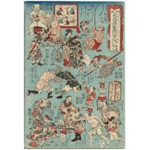 Utagawa Kuniyoshi: Sheet 8 of 10 (Jûmaitsuzuki no hachi), from the series Comical Pictures of the One Hundred Eight Valiant Heroes of the Shuihuzhuan (Kyôga Suikoden gôketsu hyakuhachinin) - Museum of Fine Arts