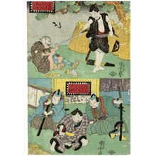 Utagawa Kuniyoshi, 歌川国芳 (Utagawa Kuniyoshi)创作的日本版画《Numbers 5 and 6 in the series A Comical Chûshingura of Lanterns (Dôke chôchin-gura)》