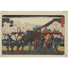 Japanischer Druck "Naka-no-chô in the Yoshiwara (Yoshiwara Naka-no-chô), from the series Famous Places in Edo (Edo meisho)" von Utagawa Hiroshige, 歌川広重 (Utagawa Hiroshige I)