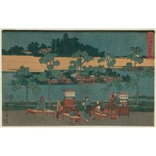 Japanischer Druck "The Reservoir and the Sannô Shrine (Tameike Sannô no yashiro), from the series Famous Places in Edo (Edo meisho)" von Utagawa Hiroshige, 歌川広重 (Utagawa Hiroshige I)