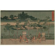 Japanischer Druck "The Reservoir and the Sannô Shrine (Tameike Sannô no yashiro), from the series Famous Places in Edo (Edo meisho)" von Utagawa Hiroshige, 歌川広重 (Utagawa Hiroshige I)