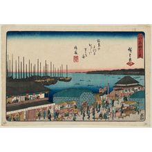 Japanischer Druck "Moon Viewing at Takanawa on the Night of the Twenty-sixth (Takanawa Nijûrokuya), from the series Famous Places in Edo (Edo meisho)" von Utagawa Hiroshige, 歌川広重 (Utagawa Hiroshige I)