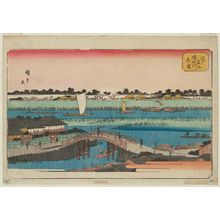 Japanischer Druck "Cherry Blossoms in Full Bloom along the Sumida River (Sumidagawa hanazakari), from the series Famous Places in Edo (Edo meisho)" von Utagawa Hiroshige, 歌川広重 (Utagawa Hiroshige I)