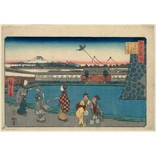 Estampe japonaise "Outside Hibiya, Seen from Sukiya-gashi (Sukiya-gashi yori Hibi[ya] soto o miru), from the series Famous Places in Edo (Edo meisho)" par Utagawa Hiroshige, 歌川広重 (Utagawa Hiroshige I)