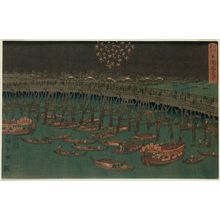 Utagawa Hiroshige: Fireworks at Ryôgoku Bridge (Ryôgokubashi hanabi), from the series Famous Places in Edo (Edo meisho) - Museum of Fine Arts