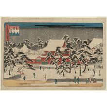 歌川広重: Snow at Zôjô-ji Temple in Shiba (Shiba Zôjô-ji setchû), from the series Three Views of Famous Places in Edo (Edo meisho mittsu no nagame) - ボストン美術館