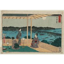 歌川広重: Enjoying the Evening Cool at Ryôgoku Bridge (Ryôgoku nôryô), from the series Famous Places in Edo (Edo meisho) - ボストン美術館