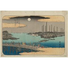 Utagawa Hiroshige: Fishing Boats in Tsukuda Bay, from Eitai Bridge (Eitaibashi Tsukuda oki isaribune), from the series Famous Places in Edo (Edo meisho no uchi) - Museum of Fine Arts