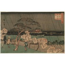 歌川広重: Cherry Blossoms in Rain along the Sumida River (Sumidagawa uchû no hana), from the series Famous Places in Edo (Edo meisho no uchi) - ボストン美術館