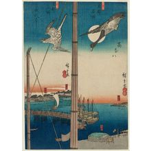 Estampe japonaise "Takanawa [right] and Eitaibashi Bridge (Eitaibashi) [left], from the series Famous Views of the Eastern Capital in a Fashionable New Form [right]/New Publication [left] (Fûryû shinkei/shinpan Tôto meisho)" par Utagawa Hiroshige, 歌川広重 (Utagawa Hiroshige I)