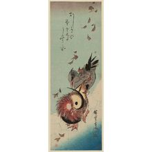 Utagawa Hiroshige: Mandarin Ducks and Falling Leaves on Ice - Museum of Fine Arts