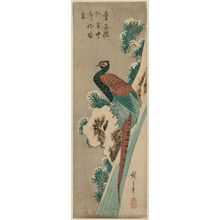 日本版画 "Pheasant and Pine Tree in Snow" 由 Utagawa Hiroshige, 歌川広重 (Utagawa Hiroshige I) 创作