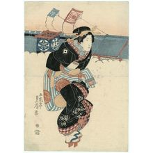 Utagawa Sadafusa: Woman Walking Past a Theater - Museum of Fine Arts