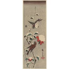 Utagawa Hiroshige: Camellia and Sparrows in Snow - Museum of Fine Arts