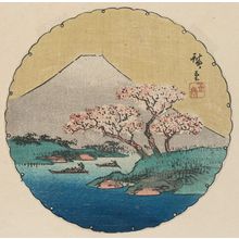 Utagawa Hiroshige: Mount Fuji and Cherry Trees, cut from an unidentified harimaze sheet - Museum of Fine Arts