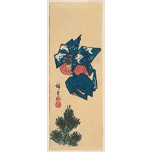 日本版画 "Sanbasô Dancer and Young Pine Tree, cut from an unidentified harimaze sheet" 由 Utagawa Hiroshige, 歌川広重 (Utagawa Hiroshige I) 创作