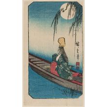 Utagawa Hiroshige: Shirabyôshi Dancer in a Boat (Asazumabune), cut from an untitled harimaze sheet - Museum of Fine Arts