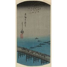 歌川広重: Yoshida: Famous Product, the Famous Great Fireworks (Yoshida, Meibutsu, Meibutsu ôhanabi), cut from sheet 10 of the series Pictures of the Fifty-three Stations of the Tôkaidô Road (Tôkaidô gojûsan tsugi zue) - ボストン美術館