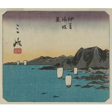 Utagawa Hiroshige: Mishima: Panoramic View, Sea View at Izu (Mishima, enbô, Izu umi fûkei), cut from sheet 3 of the series Cutout Pictures of the Tôkaidô Road (Tôkaidô harimaze zue) - Museum of Fine Arts