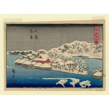 日本版画 "Twilight Snow on Shinobazu Pond (Shinobazu bosetsu), from the series Twelve Views of Edo (Edo jûni kei)" 由 Utagawa Hiroshige, 歌川広重 (Utagawa Hiroshige I) 创作